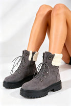 Grey Suede Lace-Up Ankle Boots