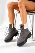 Grey Suede Lace-Up Ankle Boots