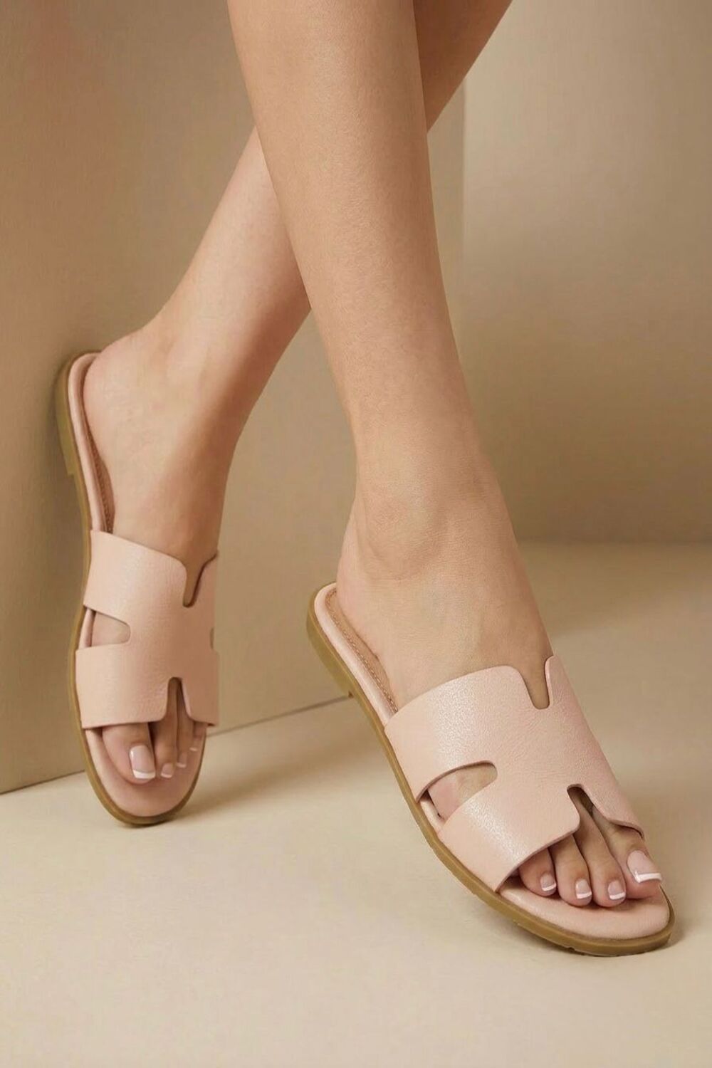 Wholesale Women’s Beige Cut‑Out Slide Sandals