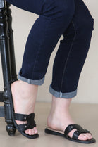 Black PU Designer Slider Sandals