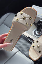 Nude Padded Strap Sliders With Stud Details