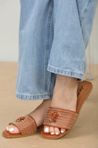 Tan PU Designer Slider Sandals