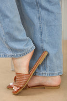 Tan PU Designer Slider Sandals