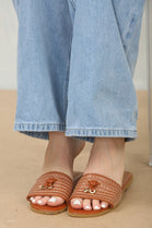 Tan PU Designer Slider Sandals