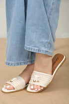 White PU Designer Slider Sandals
