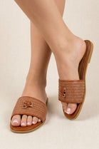Wholesale - Women’s Woven Texture Slide Sandals In Tan