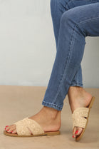 Beige Raffia Flat Sandals