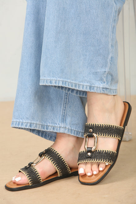 Black Designer Contrast Stitch Slider