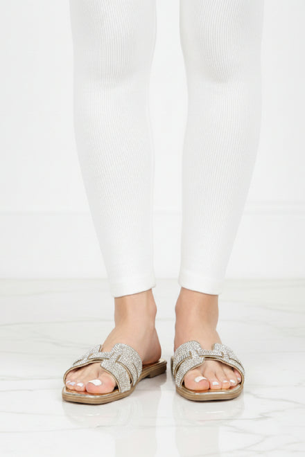 Gold Diamante Slider Sandals | Wholesale