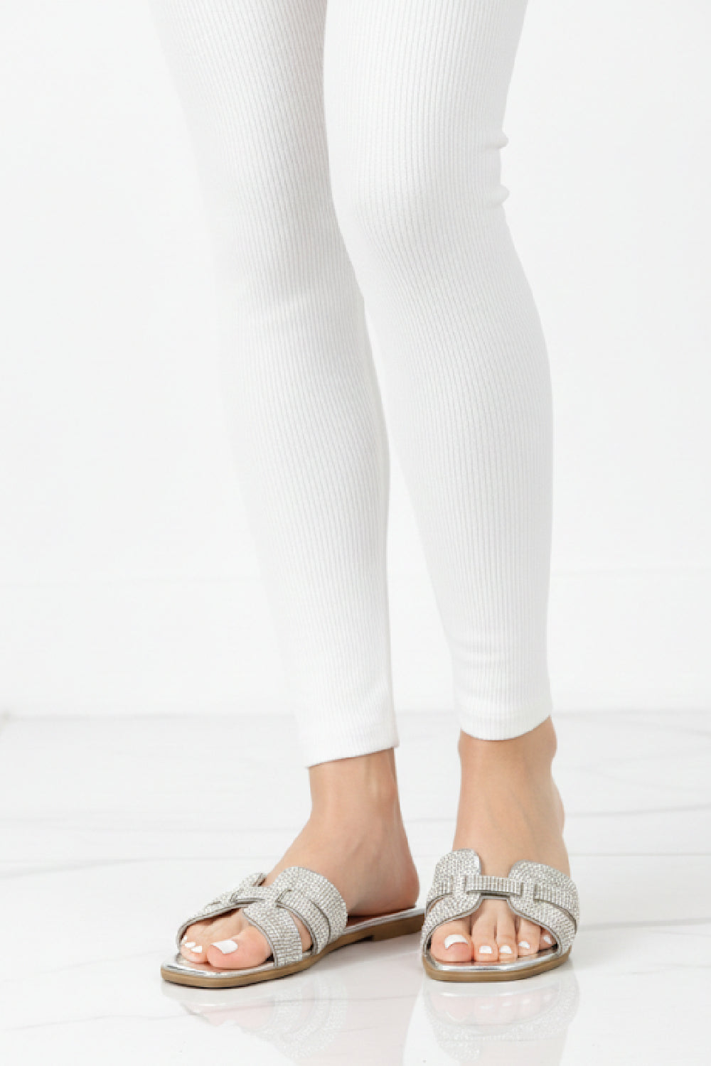 Silver Diamante Slider Sandals | Wholesale