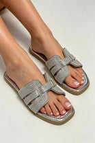 Silver Diamante Slider Sandals | Wholesale