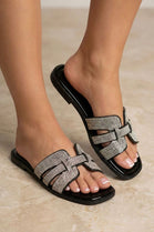 Black Diamante Slider Sandals | Wholesale