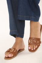 Tan Buckle Designer Strap Sandal