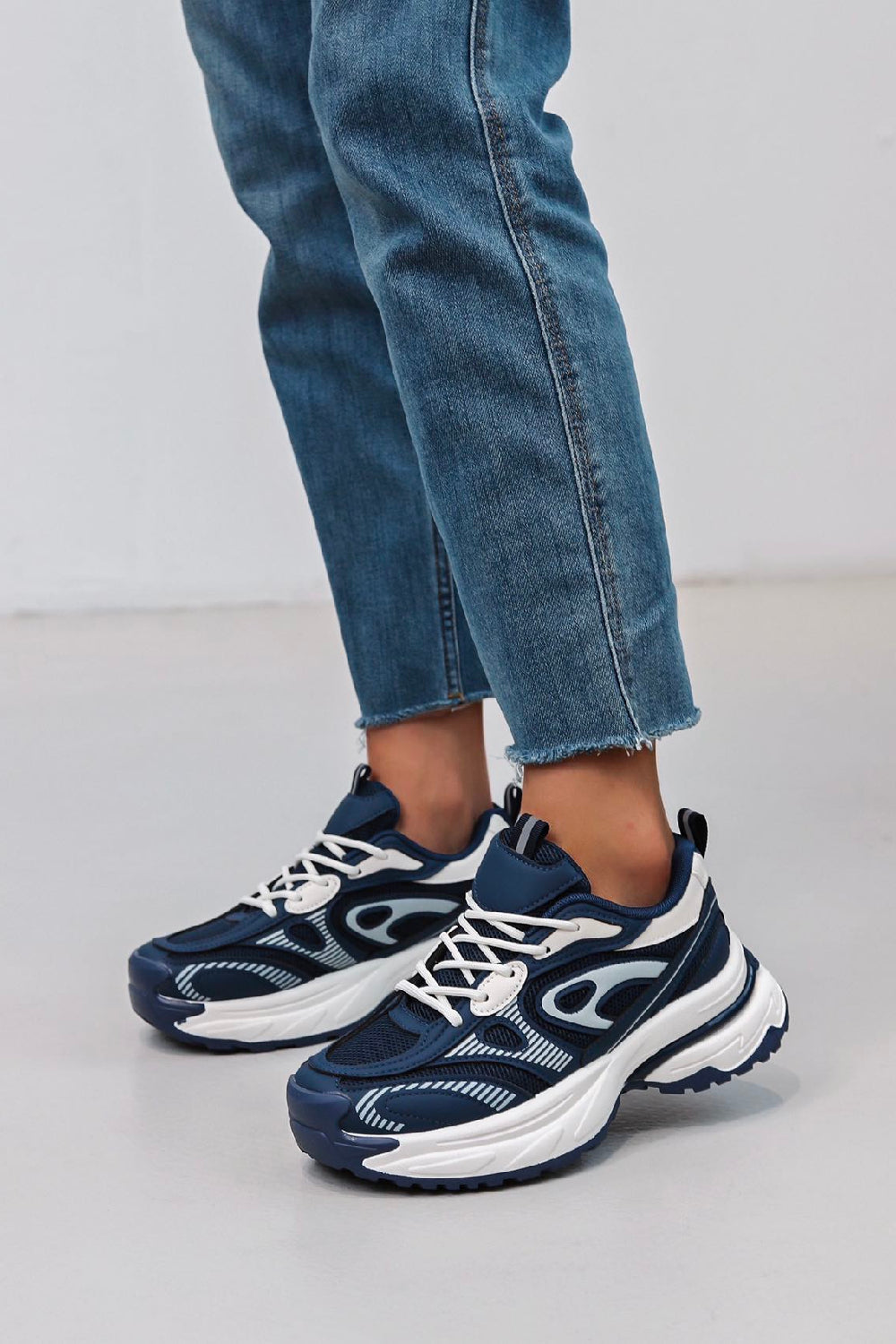 BLUE LACE UP MESH DETAIL SNEAKERS TRAINERS