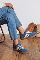 Women's Lace Up Flat Casual Fashion Designer Trainers in Dark Blue