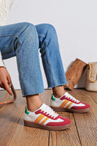 Women's Lace Up Flat Casual Fashion Designer Trainers in White/Red