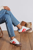 Women's Lace Up Flat Casual Fashion Designer Trainers in White/Brown