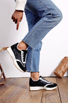 Women's Lace Up Flat Casual Fashion Designer Trainers in Black