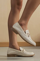 BEIGE CRYSTAL DIAMANTE LOAFERS SPARKLY GOLD TRIM DETAIL SHOES