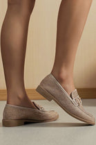 KHAKI CRYSTAL DIAMANTE LOAFERS SPARKLY GOLD TRIM DETAIL SHOES