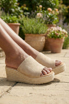 Beige Faux Suede Espadrille Wedge Mules