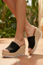 Black Faux Suede Espadrille Wedge Mules