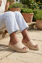 Beige Faux Suede Espadrille Wedge Mules