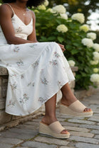 Beige Faux Suede Espadrille Wedge Mules