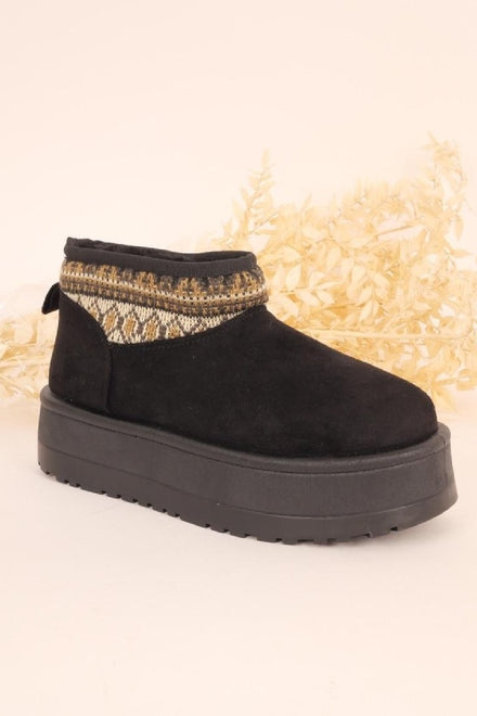 ULTRA MINI PLATFORM KNITTED DETAIL ANKLE BOOTS IN BLACK