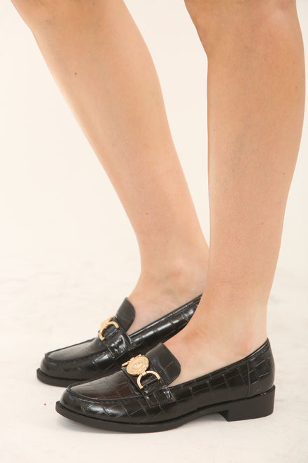 DESIGNER BLACK CROC SLIP ON LOAFER