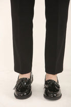 Ladies Black Patent Slip-On Tassel Loafer Shoes