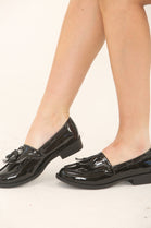 Black Patent Slip On Fringe Tassel Loafer