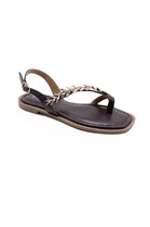Women's Brown Pu Leaf-Embellished Flat Sandals