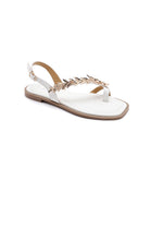Women's White Pu Leaf-Embellished Flat Sandals