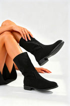 Ladies Classic Black Mid-Calf Suede Boots