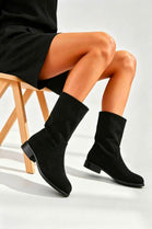 Ladies Classic Black Mid-Calf Suede Boots
