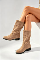 Ladies Classic Camel Mid-Calf Suede Boots