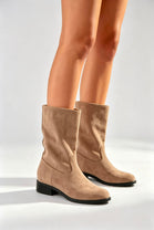Ladies Classic Camel Mid-Calf Suede Boots