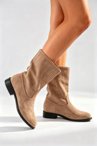 Ladies Classic Camel Mid-Calf Suede Boots