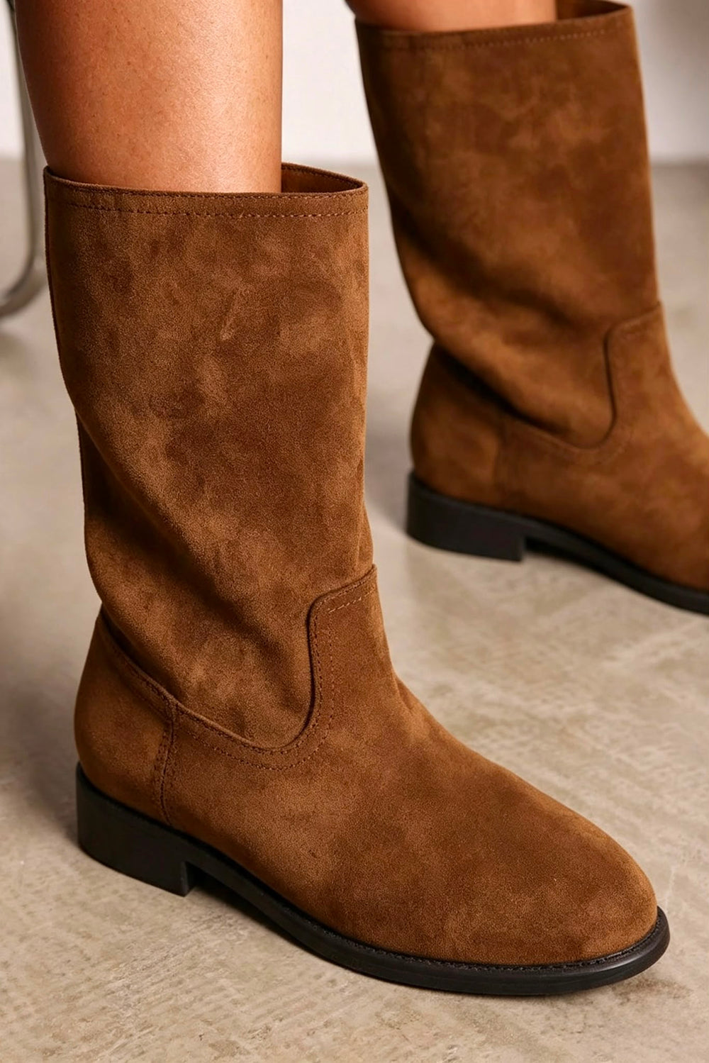 Ladies Classic Khaki Mid-Calf Suede Boots