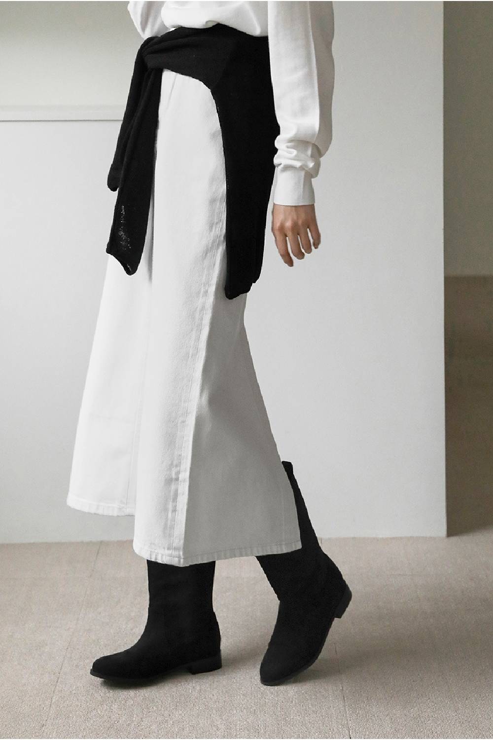 Black Suede Designer Calf High Flat Boot