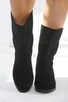 Black Suede Designer Calf High Flat Boot