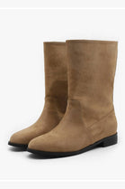 Camel Suede Designer Calf High Flat Boot