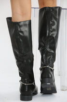 BLACK FLAT KNEE HIGH RIDING BOOT