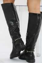 BLACK FLAT KNEE HIGH RIDING BOOT