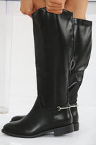 BLACK FLAT KNEE HIGH RIDING BOOT