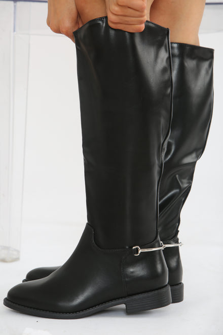 BLACK FLAT KNEE HIGH RIDING BOOT
