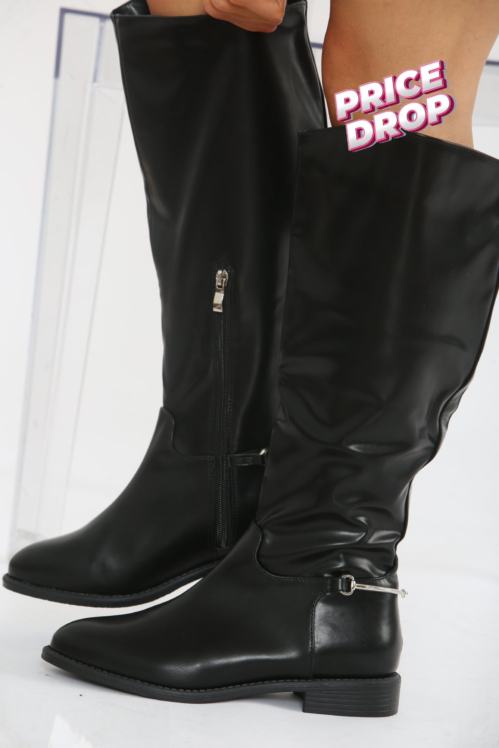 BLACK FLAT KNEE HIGH RIDING BOOT