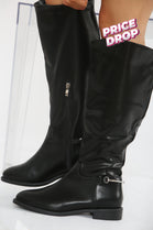 BLACK FLAT KNEE HIGH RIDING BOOT