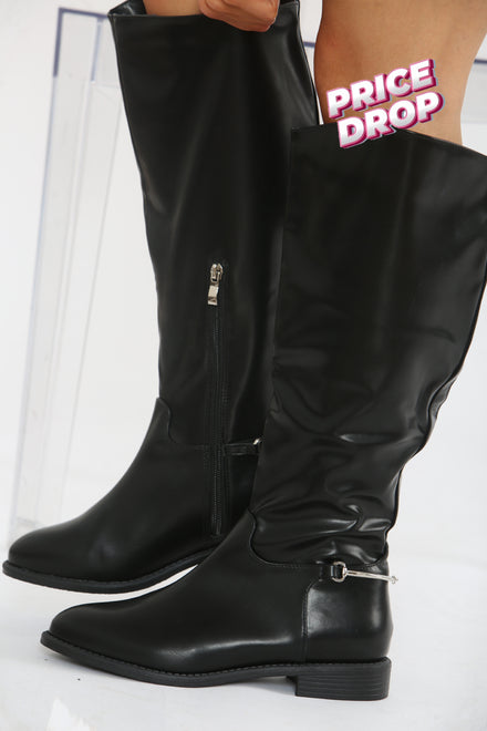 BLACK FLAT KNEE HIGH RIDING BOOT